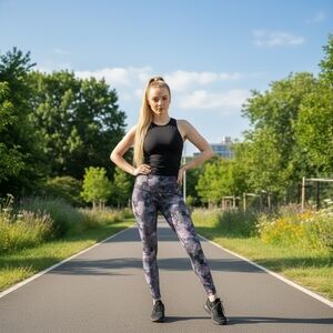 RBX Black & Purple Floral Activewear Leggings - Size S/P - EUC